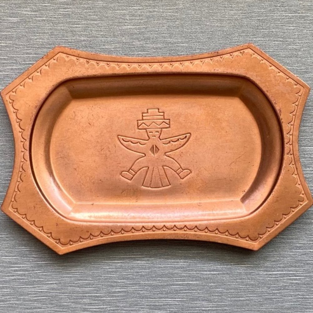 Vintage Mayan Mexico Copper Trinket Tray